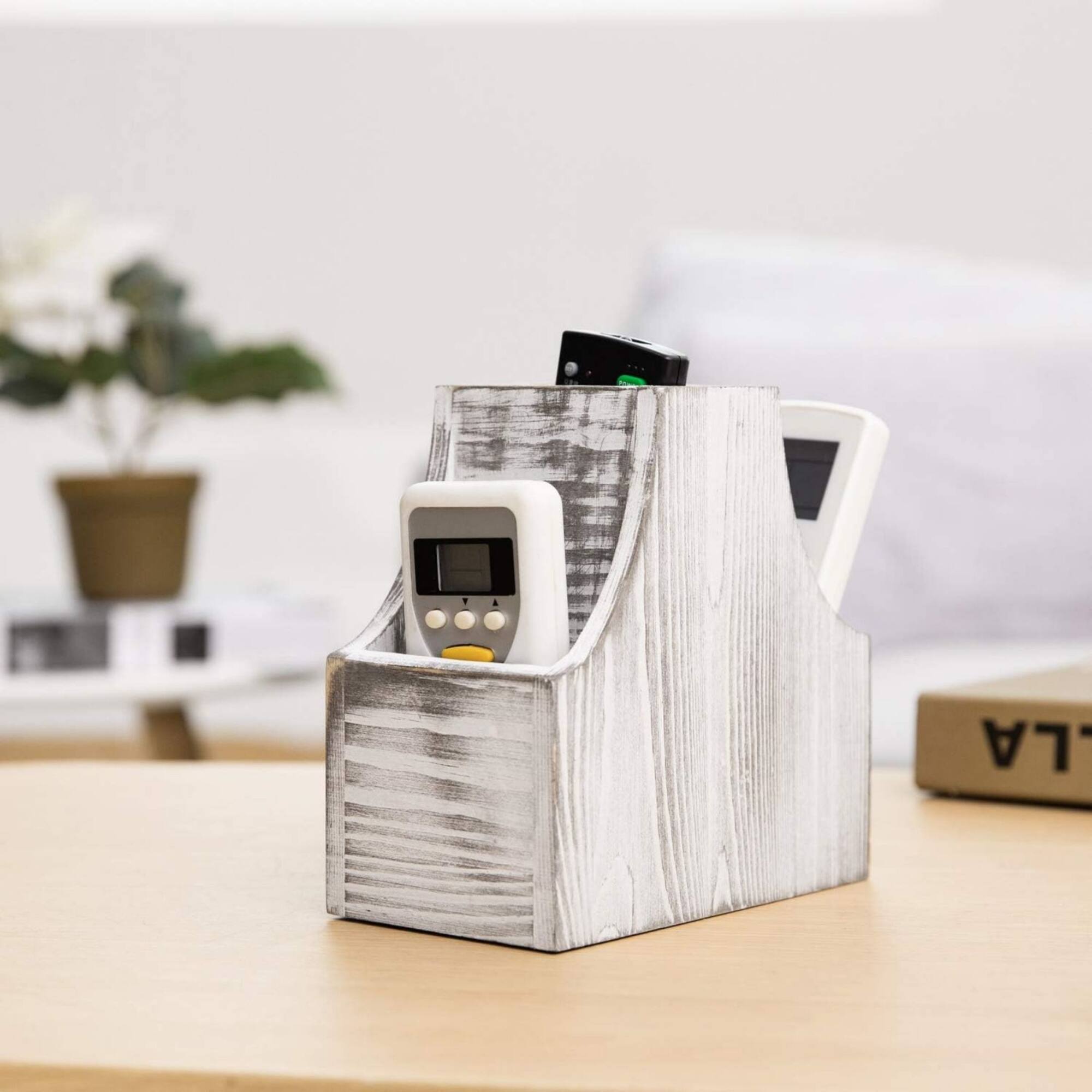 NEX™ 6.5" Rustic White 3-Compartment Remote Control Holder